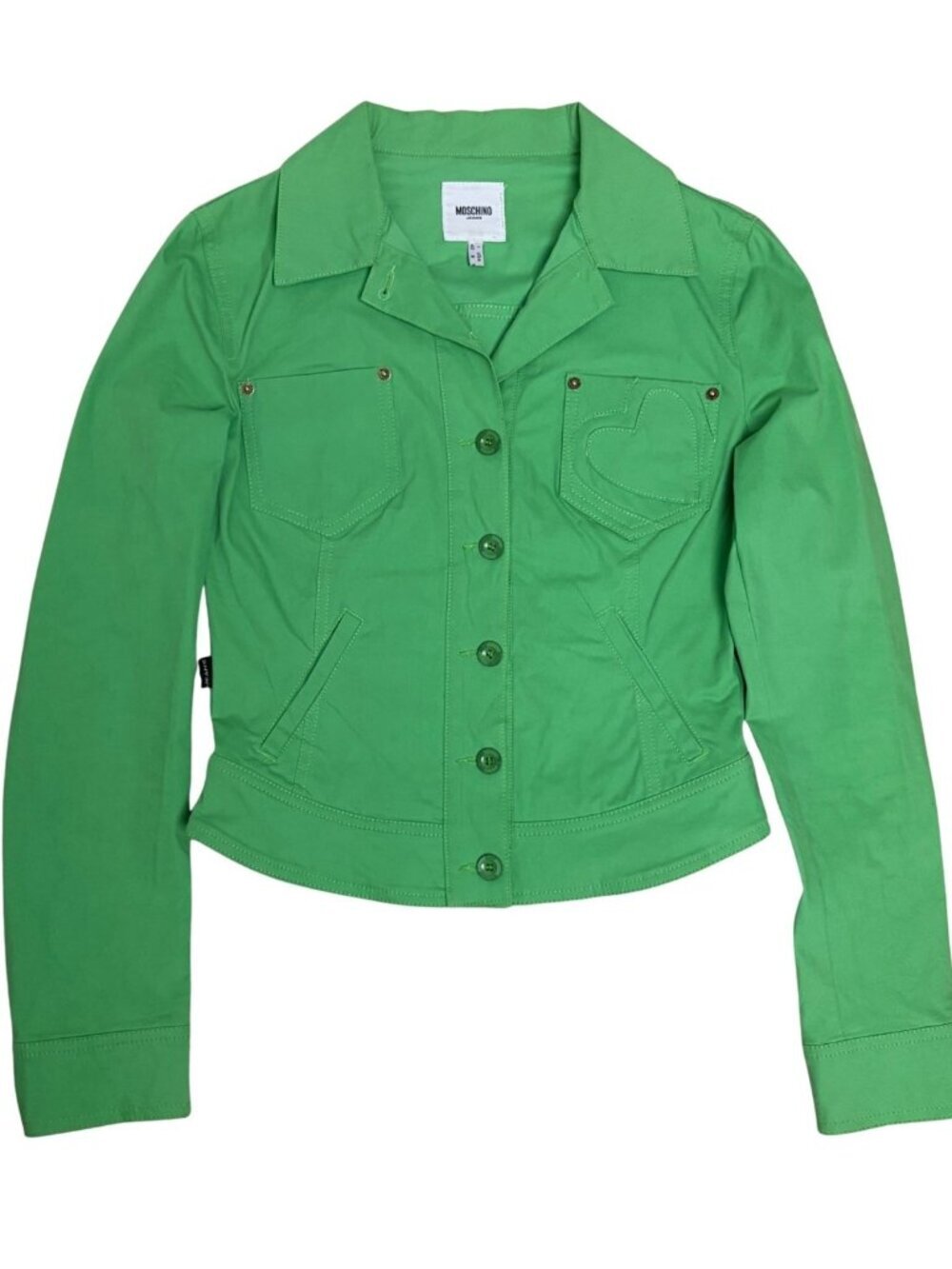MOSCHINO Denim Jacket Luxury Designer Green Cropped DONNA Bomber Womens Small
